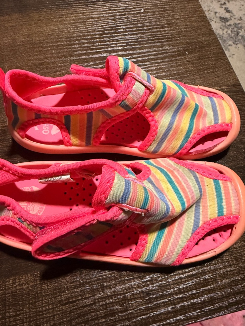 OshKosh B'gosh Neon Pink & Rainbow Stripe Water Shoes
